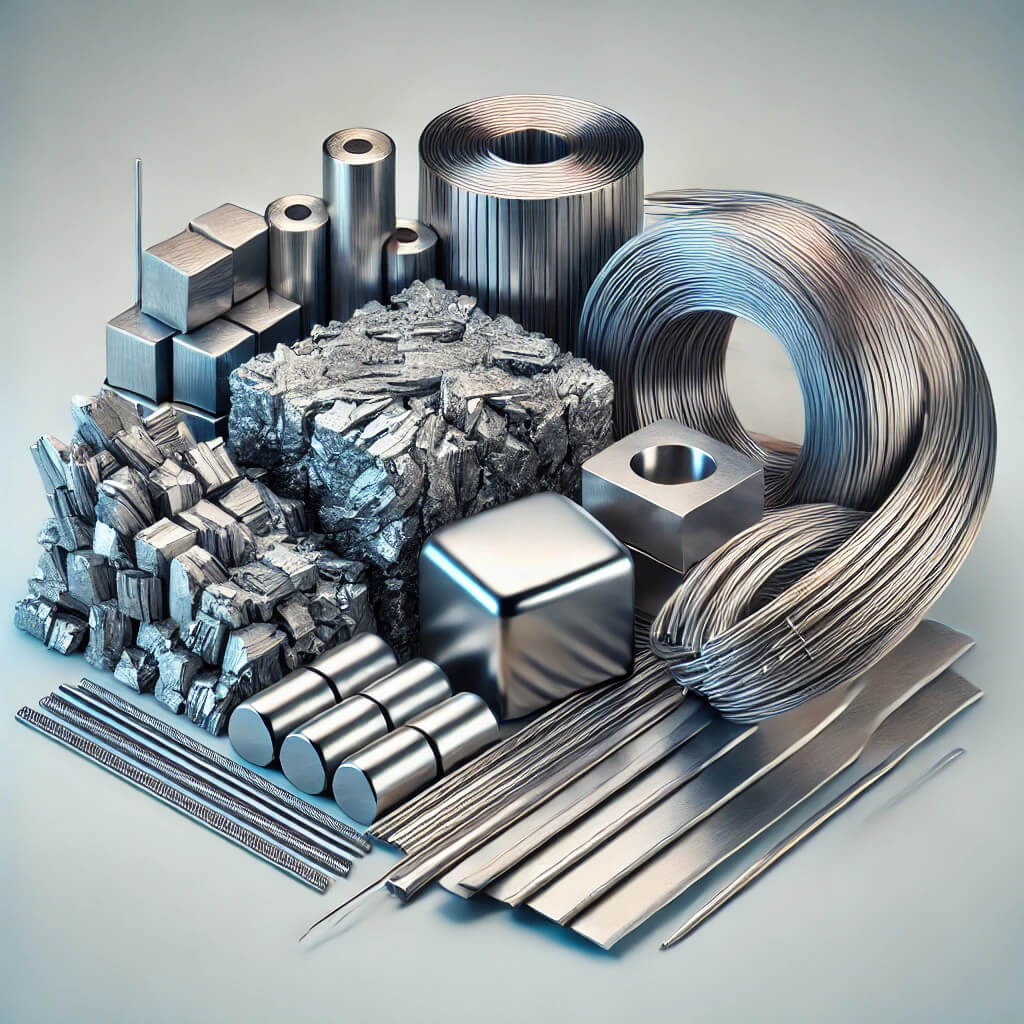 Molybdenum in various forms: rods, wires, sheets
